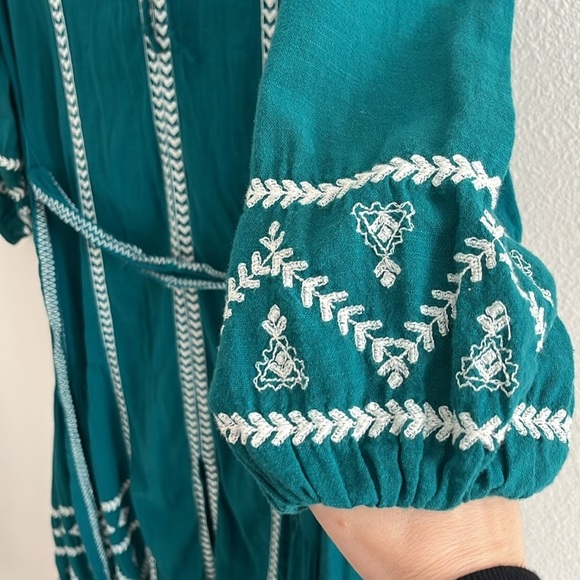 Zara Teal Embroidered Midi Dress - Picture 6 of 9
